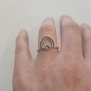 Womens Silver Tone Heart Ring with Blue Gemstone Nwot